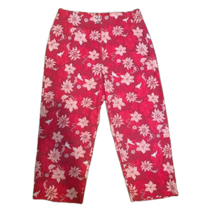 Royal Robbins Women's Red Novelty Print Silk High Rise Crop Pants Size 14/Large